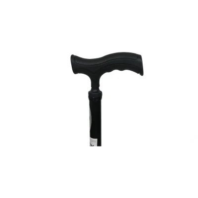 Black ergonomic walking stick handle with curved design for comfortable grip