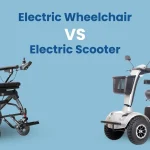 Comparison graphic between an electric wheelchair and an electric mobility scooter for senior and disability mobility.