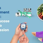 A person checking their blood sugar level with a glucose meter at a sunny kitchen table, with compression socks visible, representing proactive diabetes management at home.