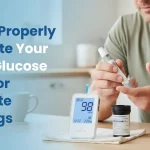 A person using control solution to calibrate a home glucose meter on a table, ensuring accurate diabetes management.