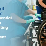 A person wearing yellow gloves disinfecting a blood pressure monitor with a wipe, following a guide for cleaning home medical equipment.